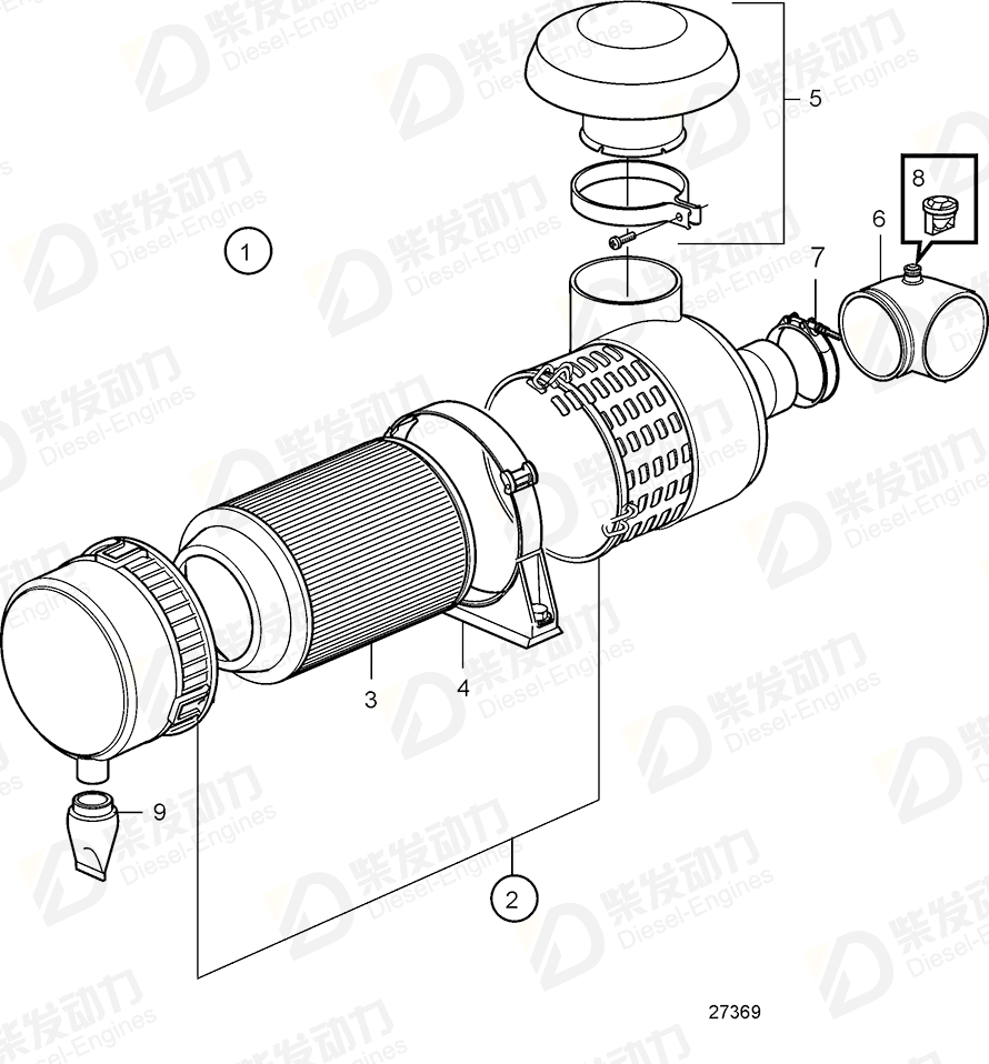 VOLVO Air filter 3841903 Drawing